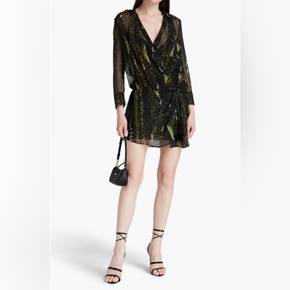 IRO Dresses & Skirts - IRO Akley Long Sleeve Chartreuse Snake Print Mini Dress